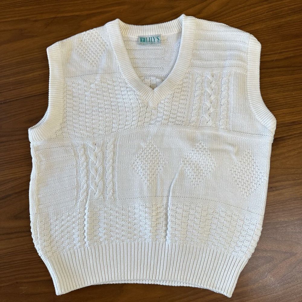 Vintage Lily's of Beverly Hills Vest Women Large L Tennis Knit White